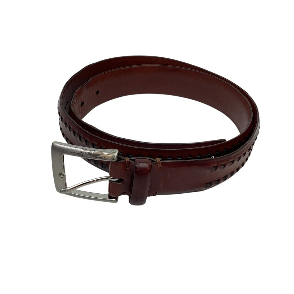 John W. Nordstrom Brown Leather Belt Woven Detail Mens 36 Handcrafted In USA